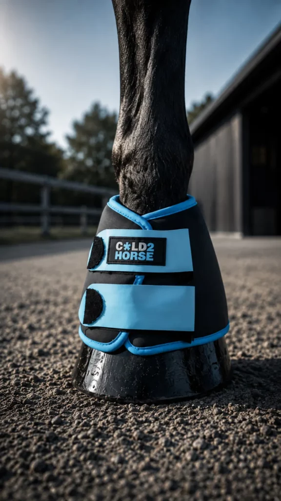 Cloche de cryothérapie Cold2Horse CryoBell Boots posée sur le sabot et le boulet