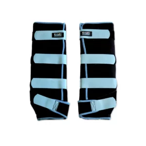 Paire de guêtres de cryothérapie Cold2Horse CryoBoots, noires à sangles bleu clair