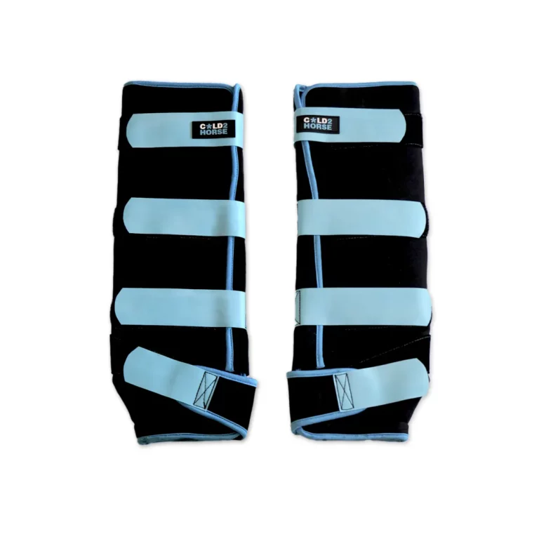 Paire de guêtres de cryothérapie Cold2Horse CryoBoots, noires à sangles bleu clair
