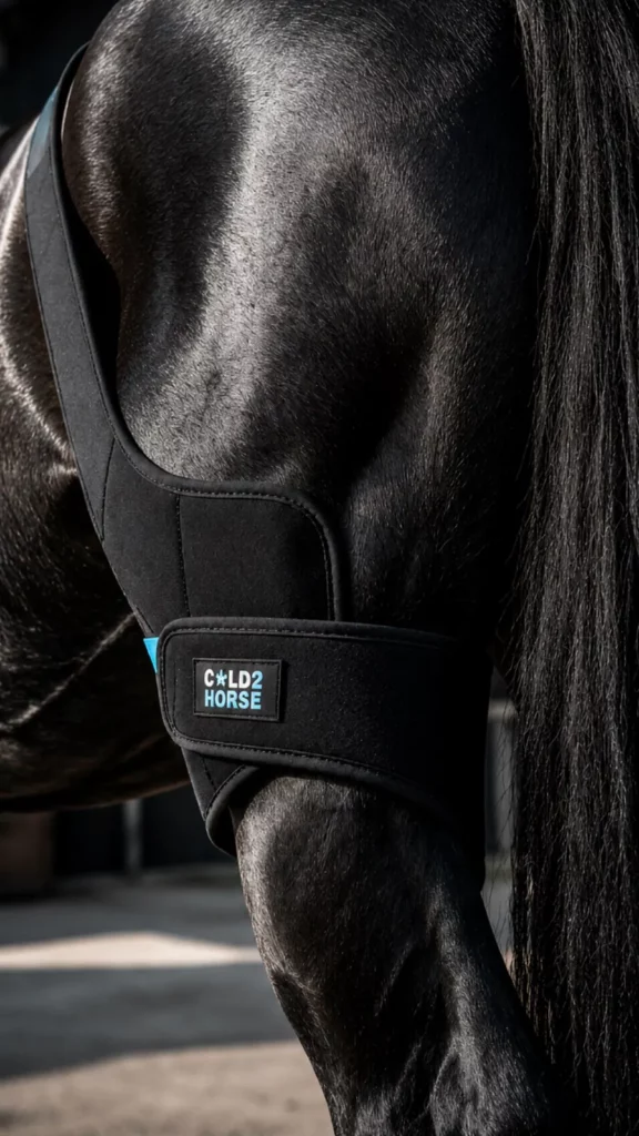 Protection Cold2Horse CryoStifle posée sur le grasset d'un cheval